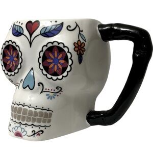 Sugar Skull Jumbo Ceramic Mug Day of the Dead White Black